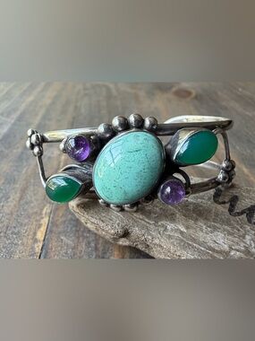 Sterling Silver Multi-Stone Cuff Bracelet